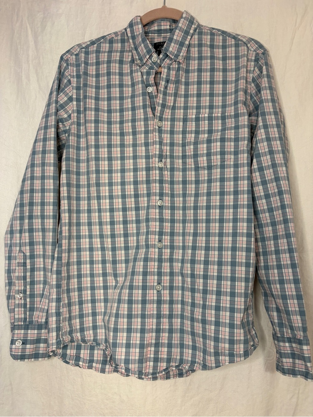 J. Crew Plaid Button-Down Shirt in Blue, blue & Pink, size medium